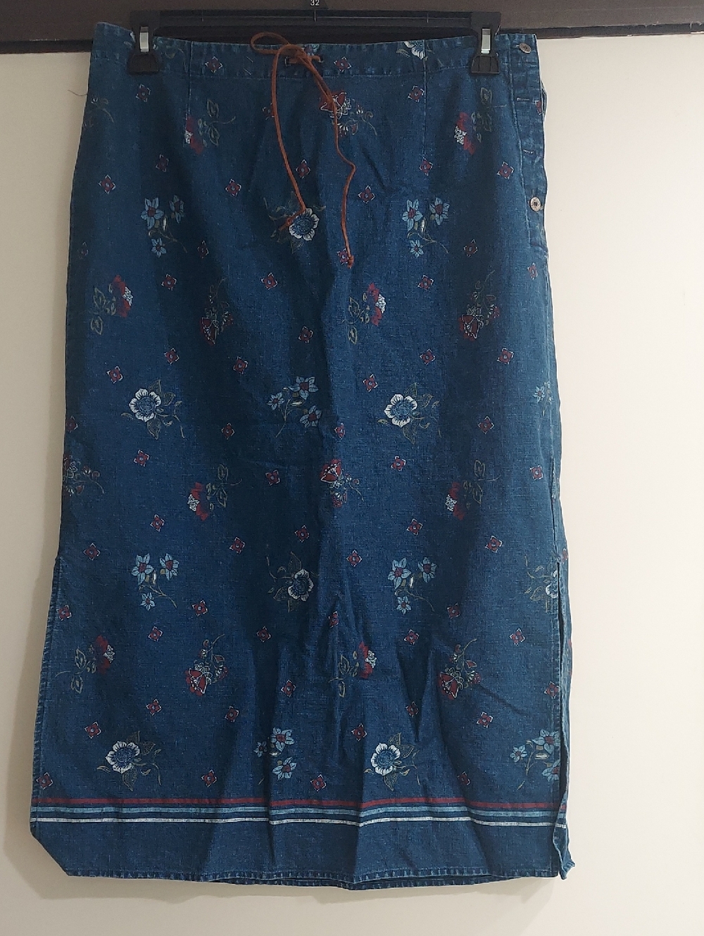 Requirements Petite Blue Denim Skirt with Brown Drawstring